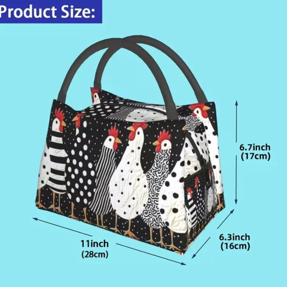Chicken & Polka DotInsulated Lunch Bag – Reusable Cooler Tote